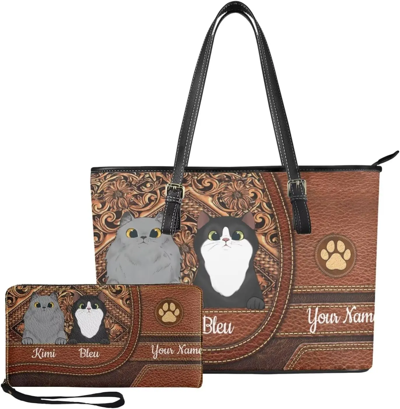 Tuoxiukan Personalized Handbags and Wallet Set for Women Clutch Purse Custom Name Tote Bag Customized Gifts for Mom