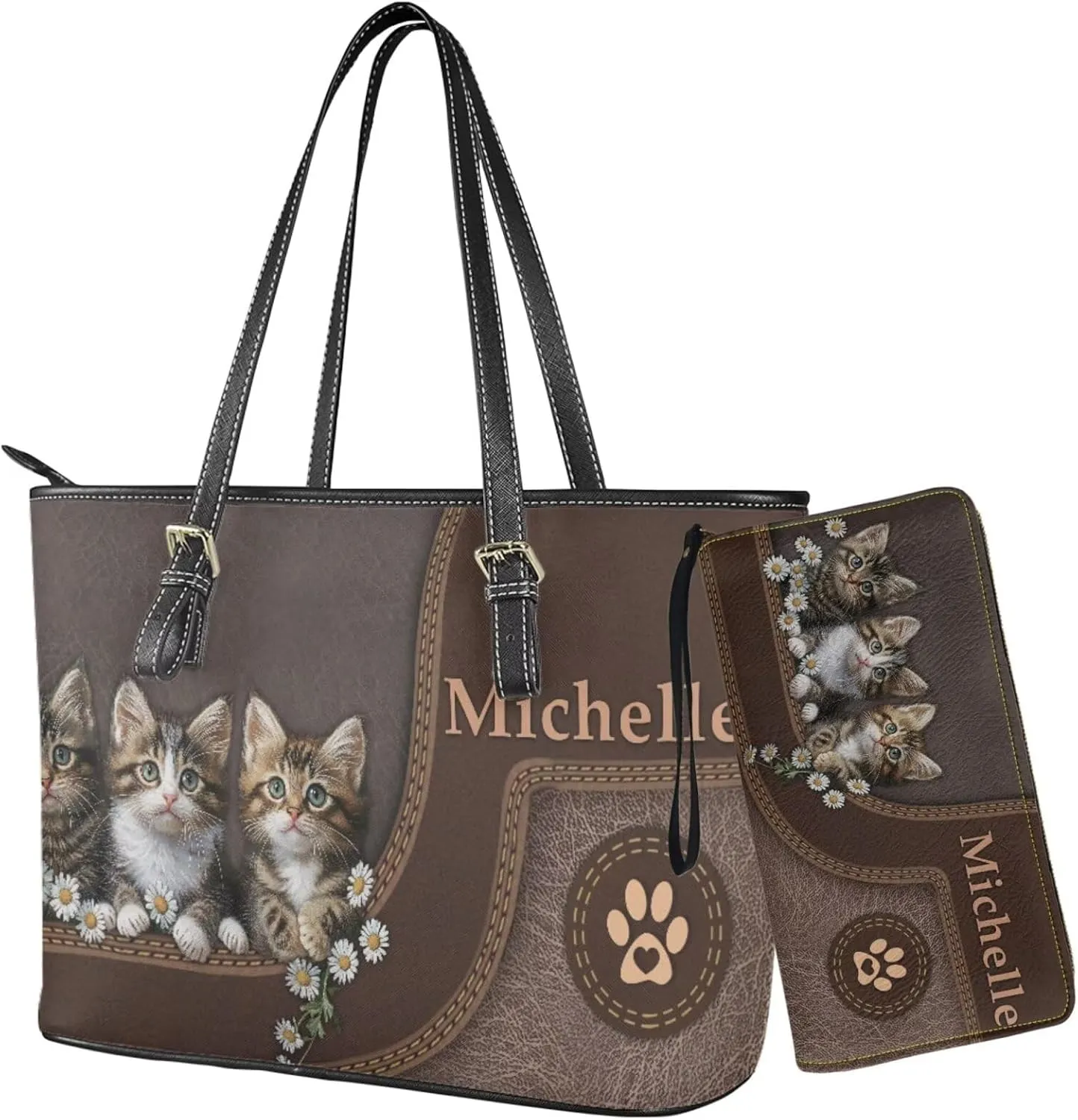 Tuoxiukan Personalized Handbags and Wallet Set for Women Clutch Purse Custom Name Tote Bag Customized Gifts for Mom