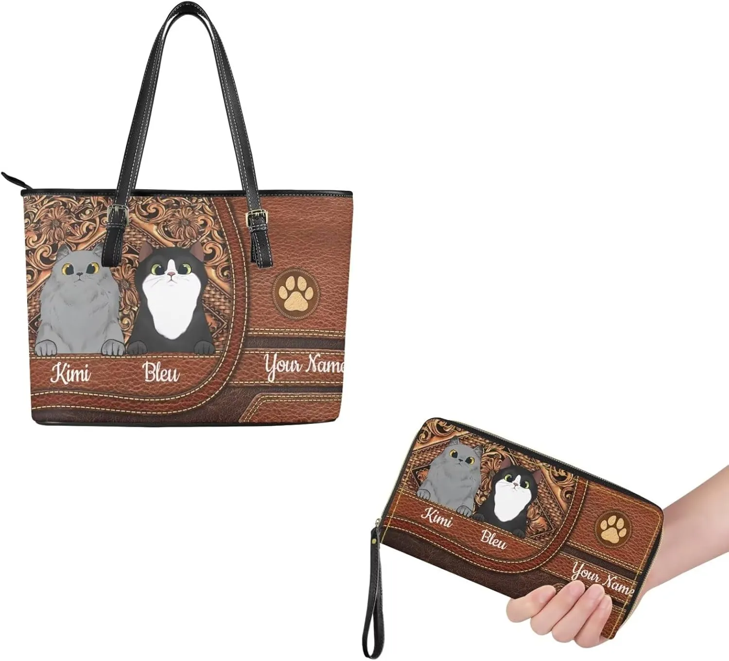 Tuoxiukan Personalized Handbags and Wallet Set for Women Clutch Purse Custom Name Tote Bag Customized Gifts for Mom