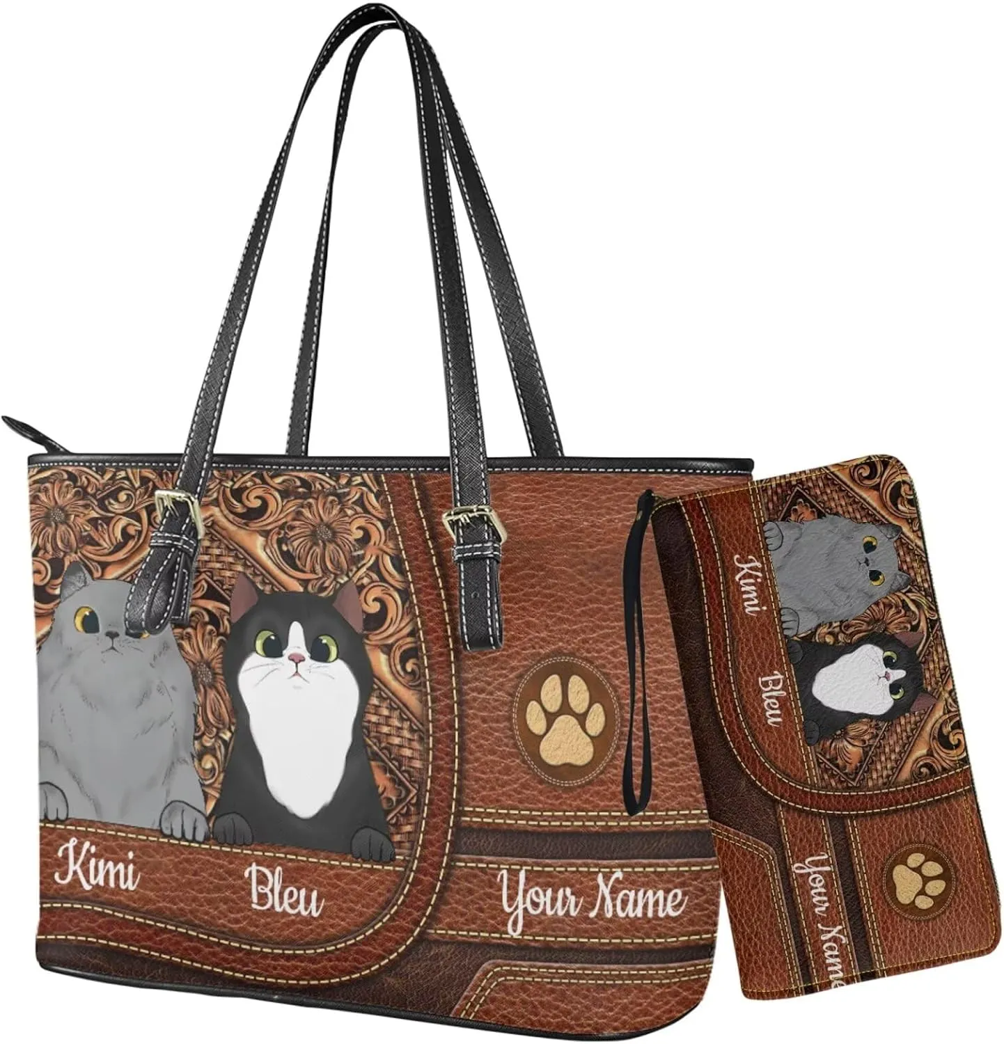 Tuoxiukan Personalized Handbags and Wallet Set for Women Clutch Purse Custom Name Tote Bag Customized Gifts for Mom