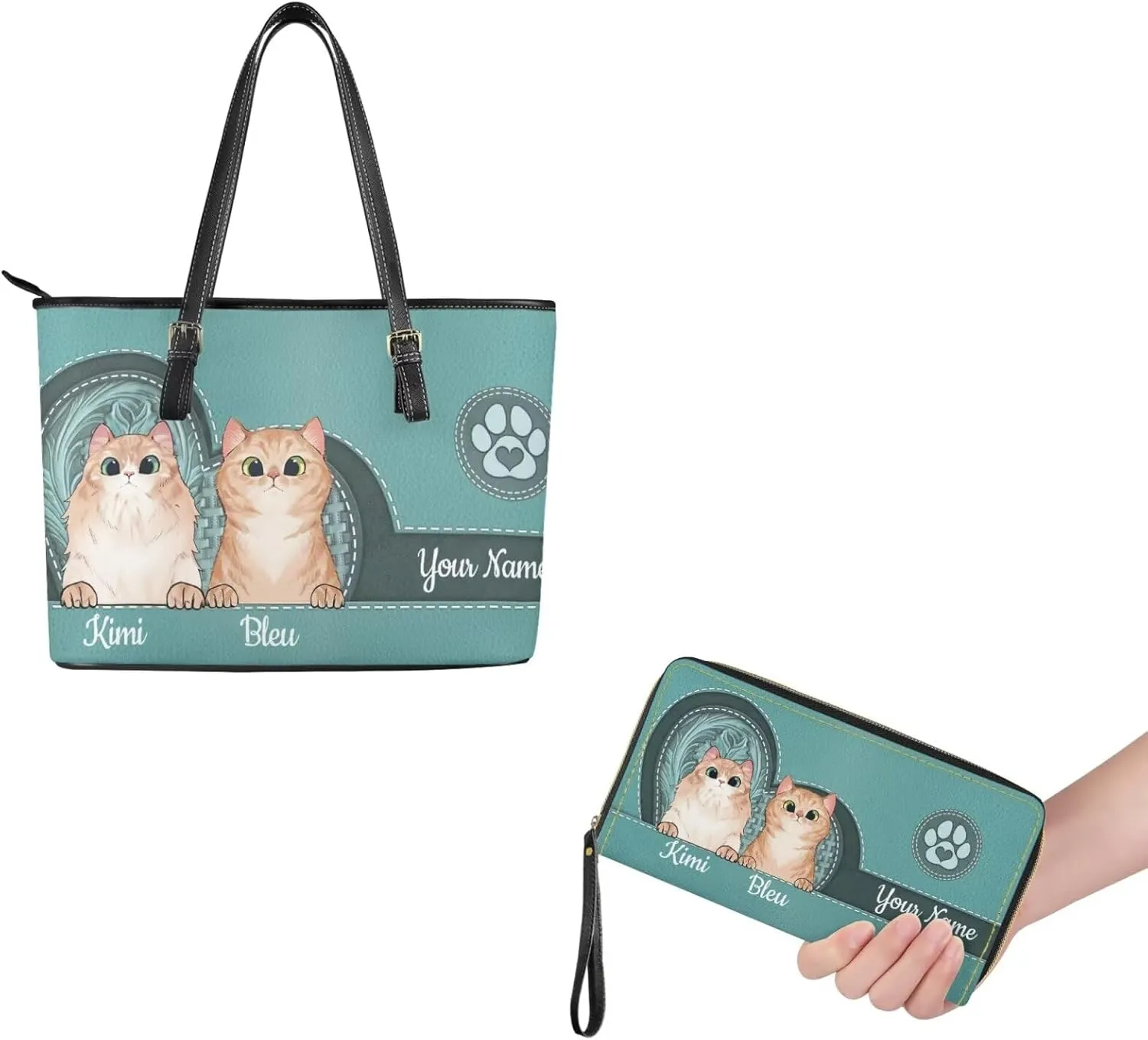 Tuoxiukan Personalized Handbags and Wallet Set for Women Clutch Purse Custom Name Tote Bag Customized Gifts for Mom