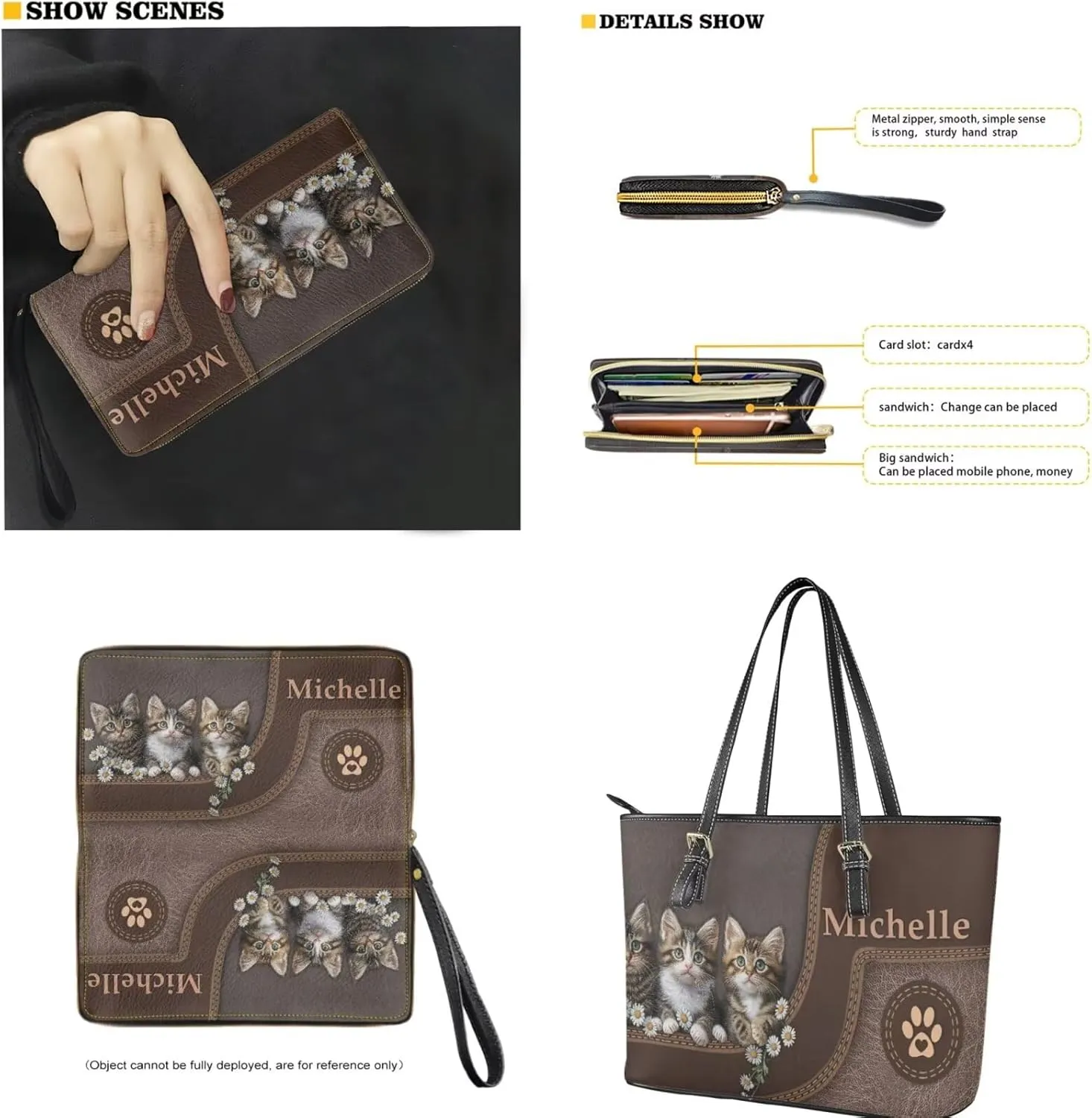 Tuoxiukan Personalized Handbags and Wallet Set for Women Clutch Purse Custom Name Tote Bag Customized Gifts for Mom