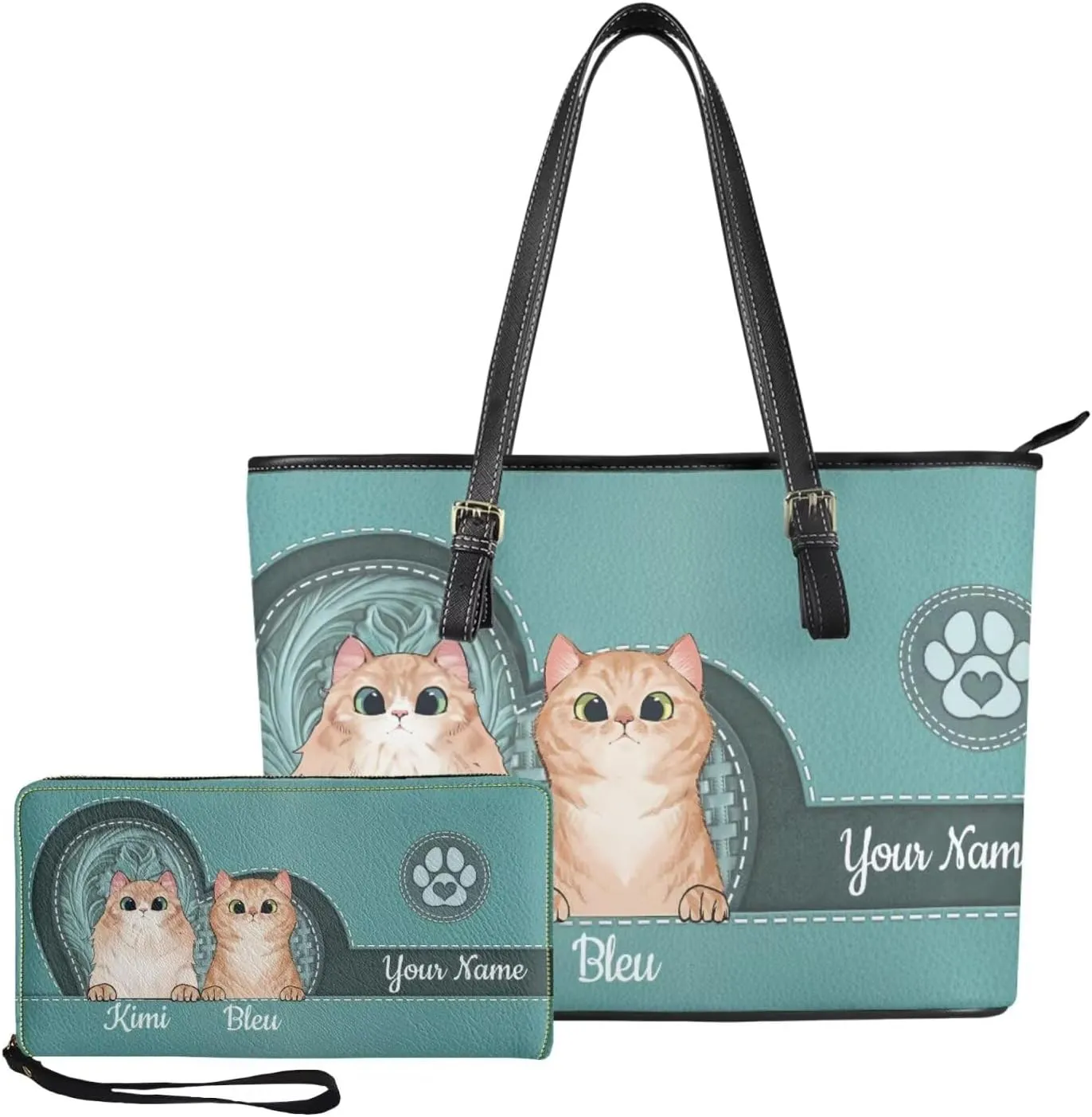Tuoxiukan Personalized Handbags and Wallet Set for Women Clutch Purse Custom Name Tote Bag Customized Gifts for Mom