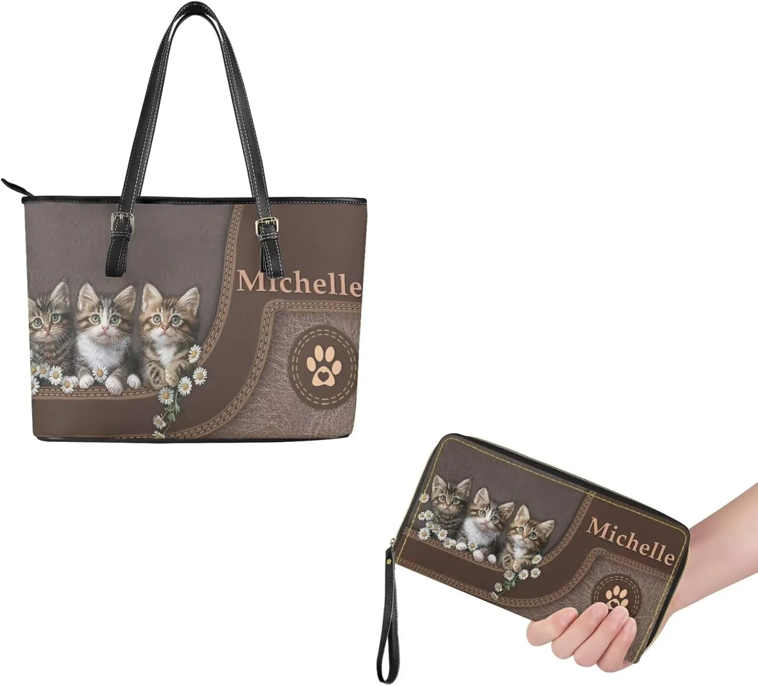 Tuoxiukan Personalized Handbags and Wallet Set for Women Clutch Purse Custom Name Tote Bag Customized Gifts for Mom