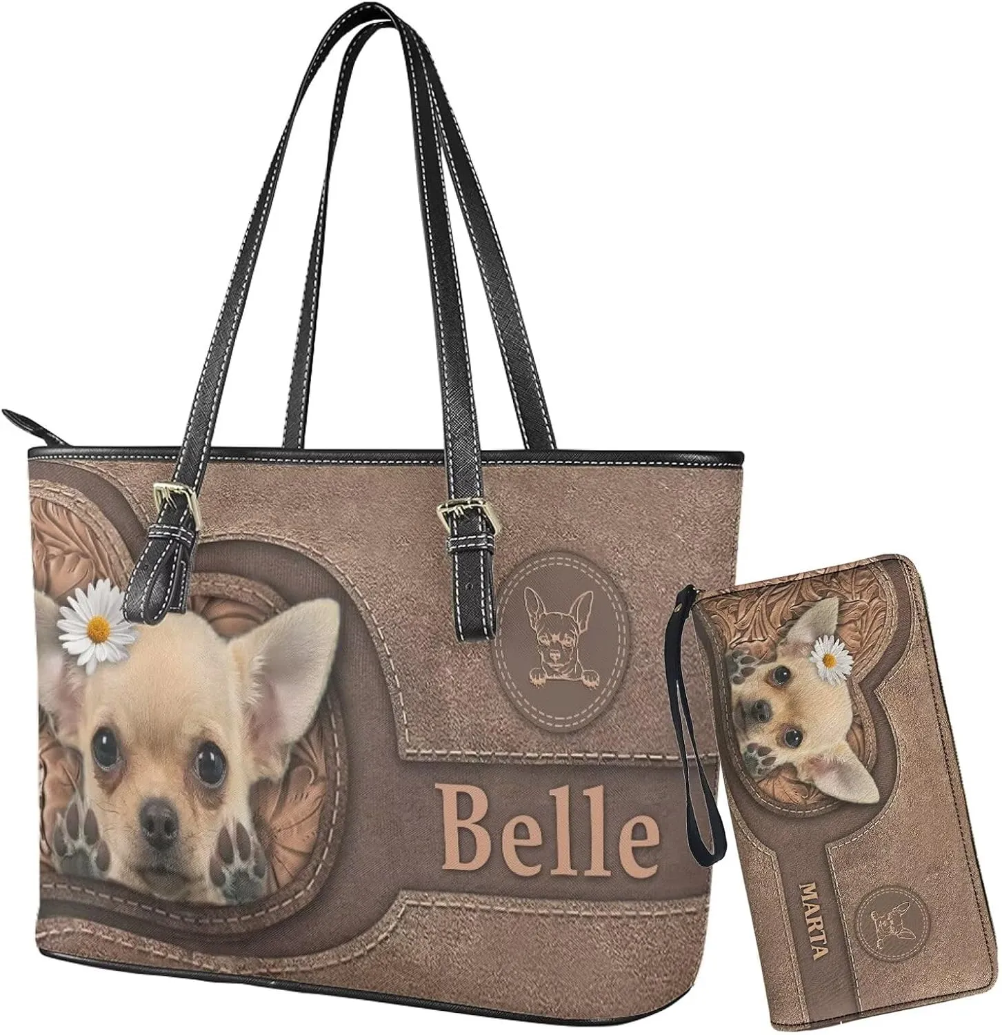 Tuoxiukan Personalized Handbags and Wallet Set for Women Clutch Purse Custom Name Tote Bag Customized Gifts for Mom