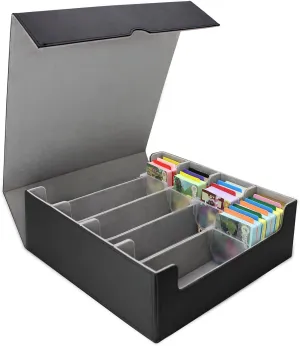 Tuzuaol 3000  Desk Box Trading Card Storage Box with Dividers, 4 Row Magic Card Storage Box, Trading Card Game Case for Sport Card (Black Gary)