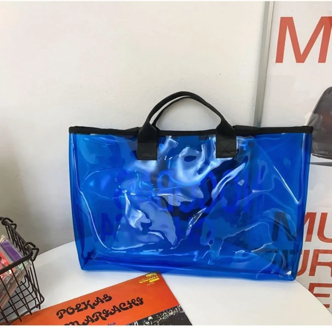 Ulalaza Large Candy Polka Color Clear Shoulder Bag 2 IN 1 Beach Totes Transparent Handbags With Interior Pocket For Women
