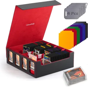Ultra-Capacity 4-Row Trading MTG Card Storage Box with Display, Holds 3000  Cards with Dividers & Card Holders, PU Leather Commander Deck Box for MTG, YuGiOh, TCG Deck Box, Sport Cards (Black / Red)