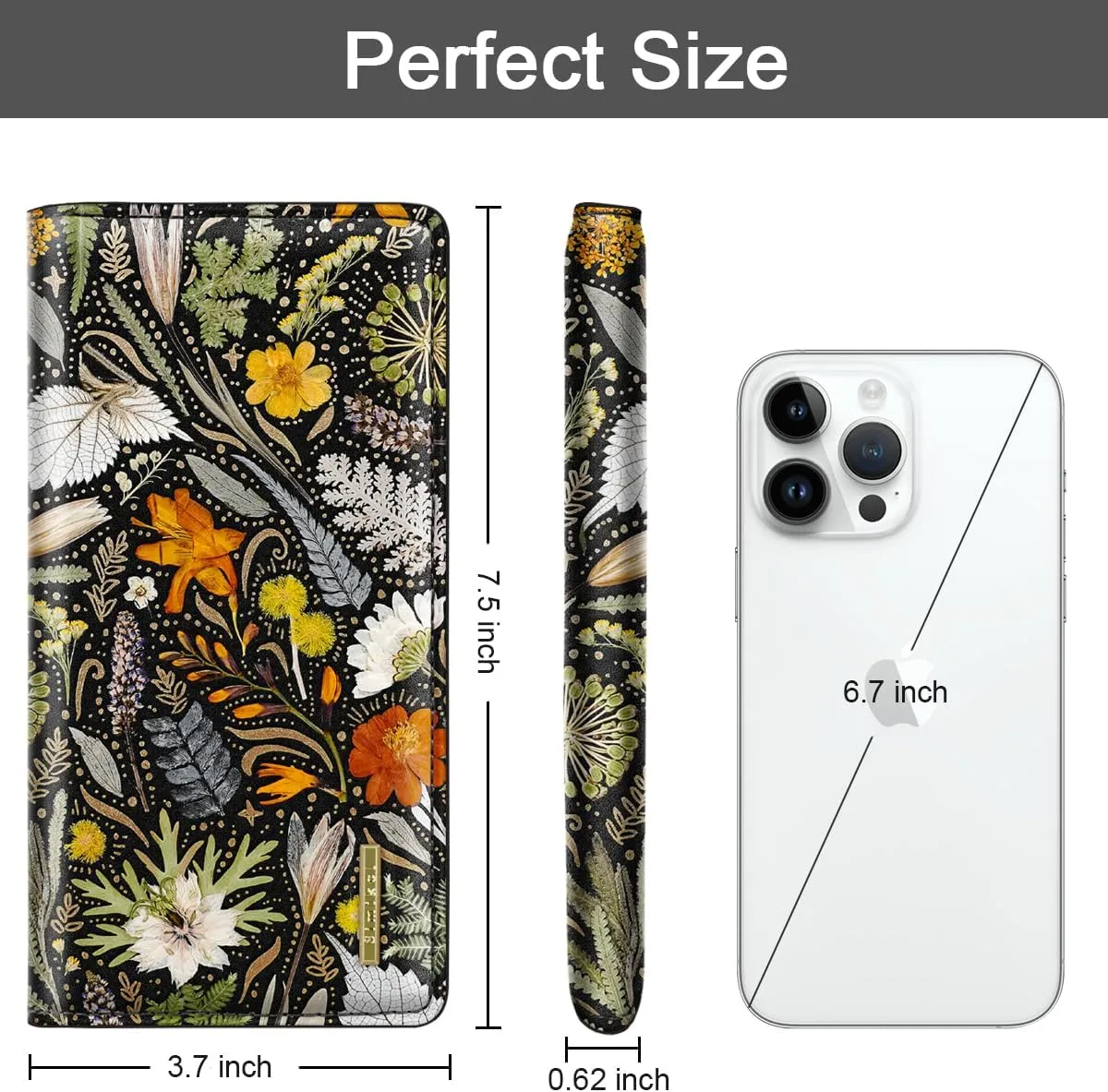 Ultra Slim Womens Wallet Minimalist Thin Long Leather Bifold Wallet RFID Blocking Card Holder Organizer with Zipper Coin Pocket Ladies Girls Gift Purse, Dried Flowers