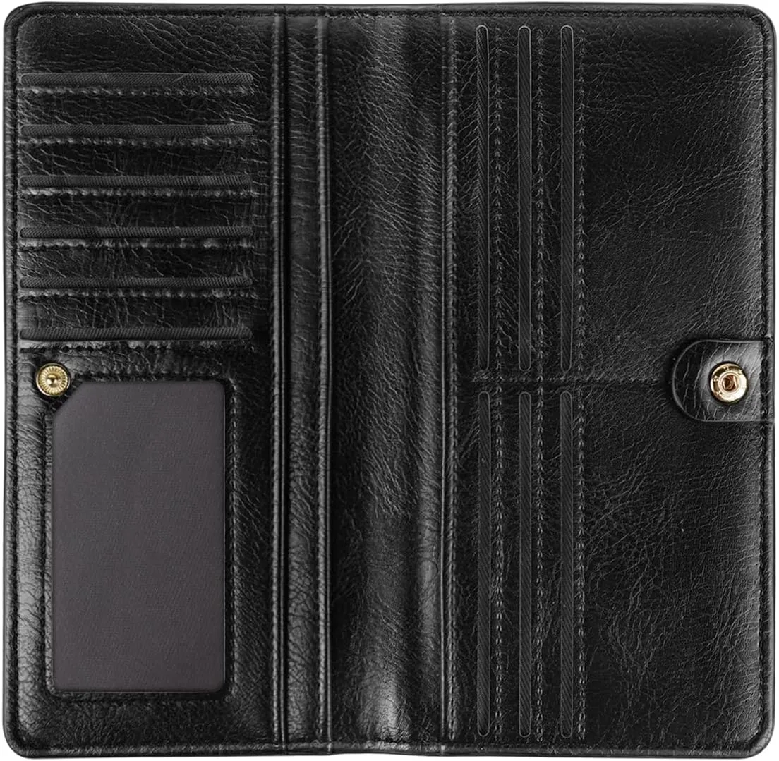 Ultra Slim Womens Wallet Minimalist Thin Long Leather Bifold Wallet RFID Blocking Card Holder Organizer with Zipper Coin Pocket Ladies Girls Gift Purse, Dried Flowers