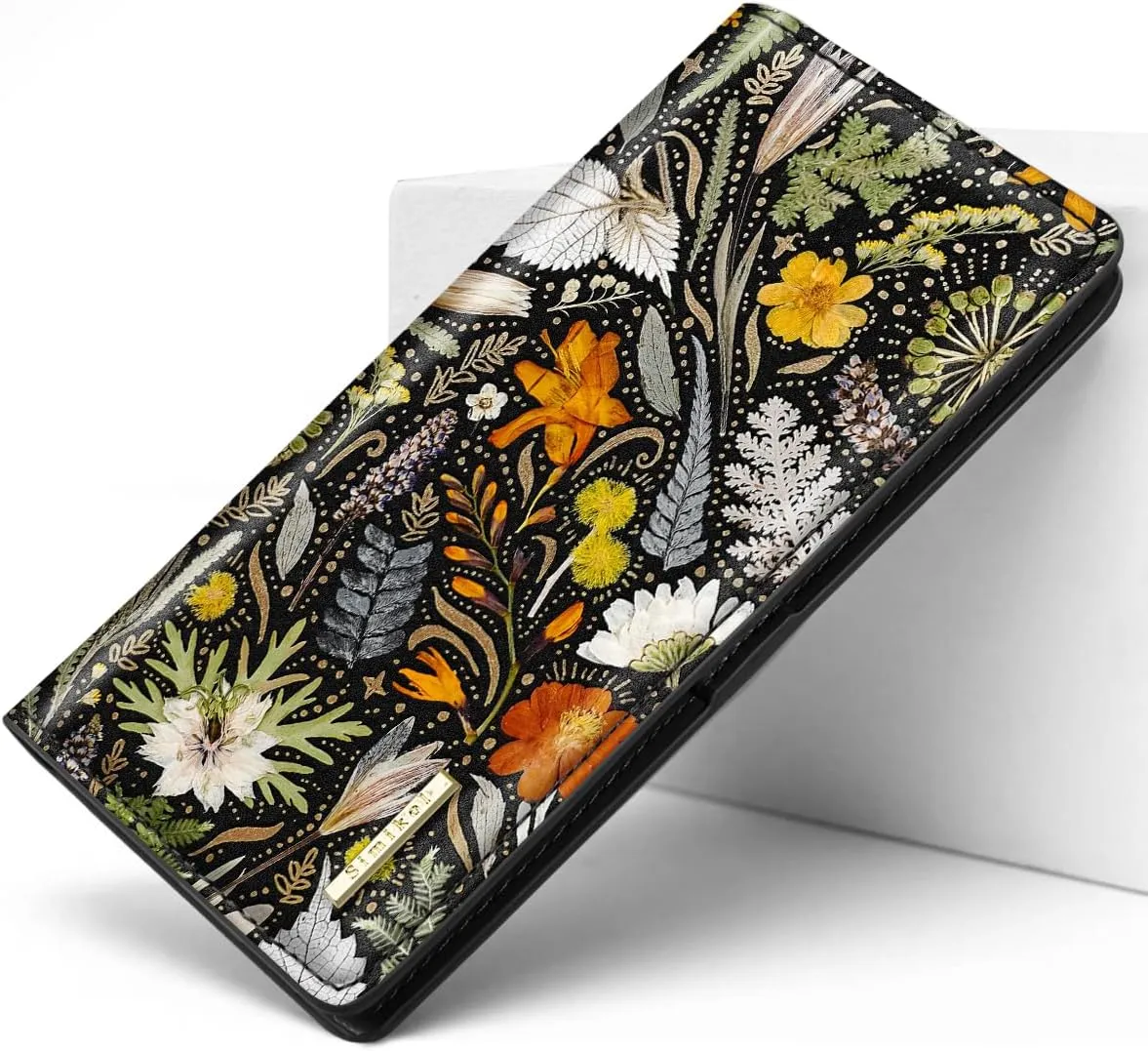 Ultra Slim Womens Wallet Minimalist Thin Long Leather Bifold Wallet RFID Blocking Card Holder Organizer with Zipper Coin Pocket Ladies Girls Gift Purse, Dried Flowers