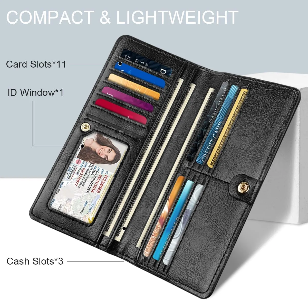Ultra Slim Womens Wallet Minimalist Thin Long Leather Bifold Wallet RFID Blocking Card Holder Organizer with Zipper Coin Pocket Ladies Girls Gift Purse, Dried Flowers