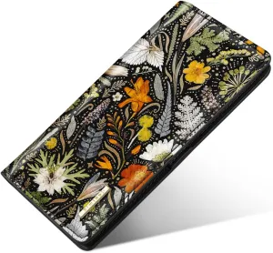Ultra Slim Womens Wallet Minimalist Thin Long Leather Bifold Wallet RFID Blocking Card Holder Organizer with Zipper Coin Pocket Ladies Girls Gift Purse, Dried Flowers
