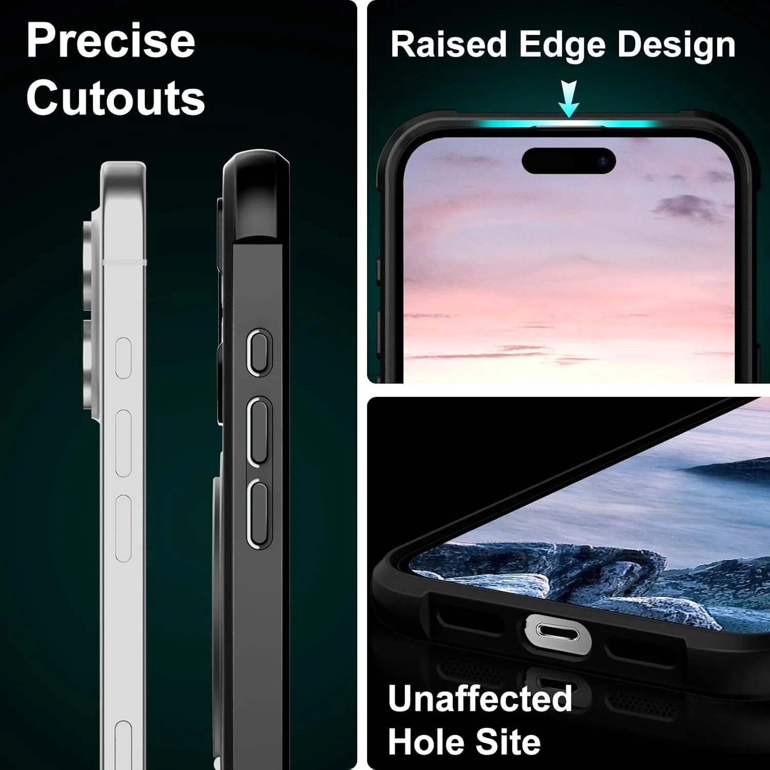 UMIONE 360° Rotatable Magnetic Ring Design for iPhone 16, Built-in Invisible Loop Stand, Compatible with Magsafe, Translucent Ultra Slim Military Grade Shockproof Case - Black