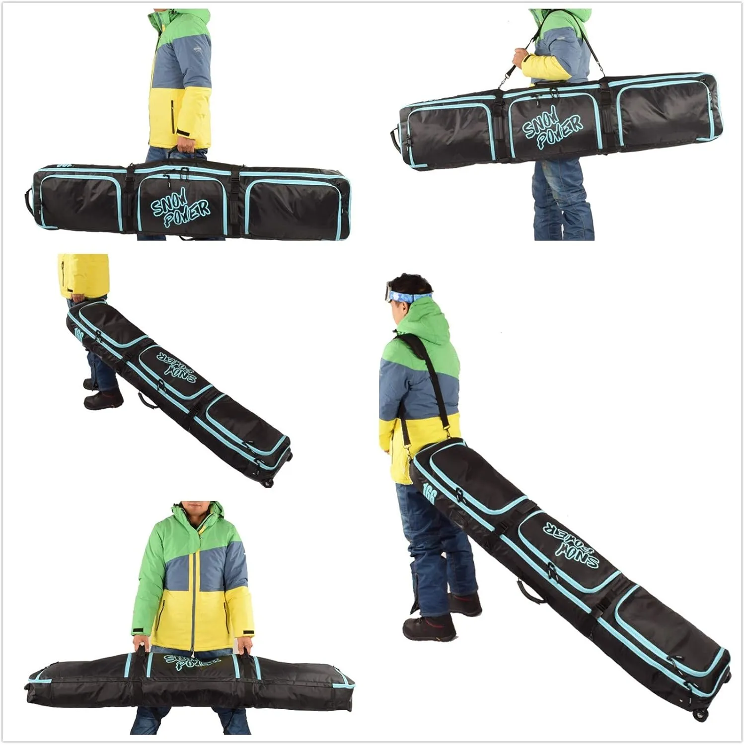 UNISTRENGH Fully Padded Snowboard Bag With Wheels Large Multi-compartment Ski Boots and Helmet Bag Perfect for Travel