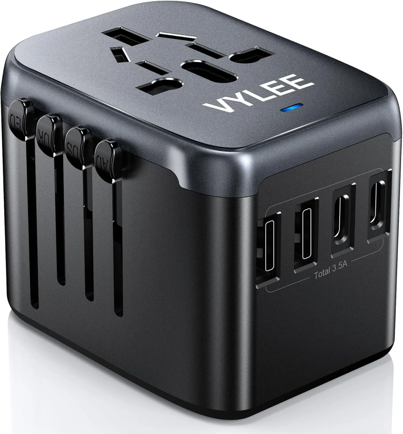 Universal International Power Travel Plug Adapter, 5 in 1 European Travel Plug Adapter W/ 3.5A 2xUSB-A and 2xUSB C Wall Charger and Worldwide AC Outlet for Europe USA UK AUS Asia (Black Grey)