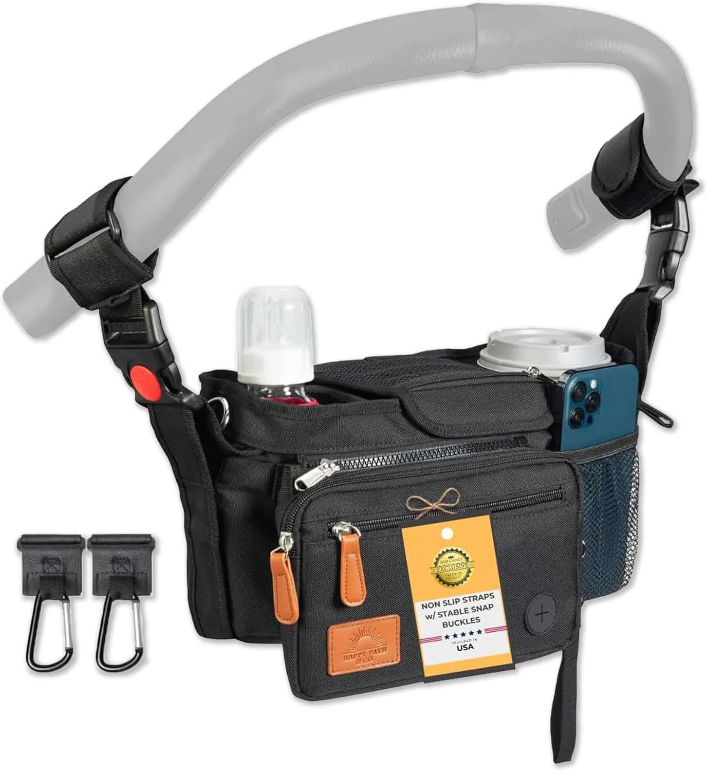 Universal Stroller Organizer with Cup Holder - Stroller Storage Bag | Stroller Caddy Organizer w/ Anti-Slip Straps to Fit Various strollers | Waterproof Walker Bag | Walker Attachment to Carry Items