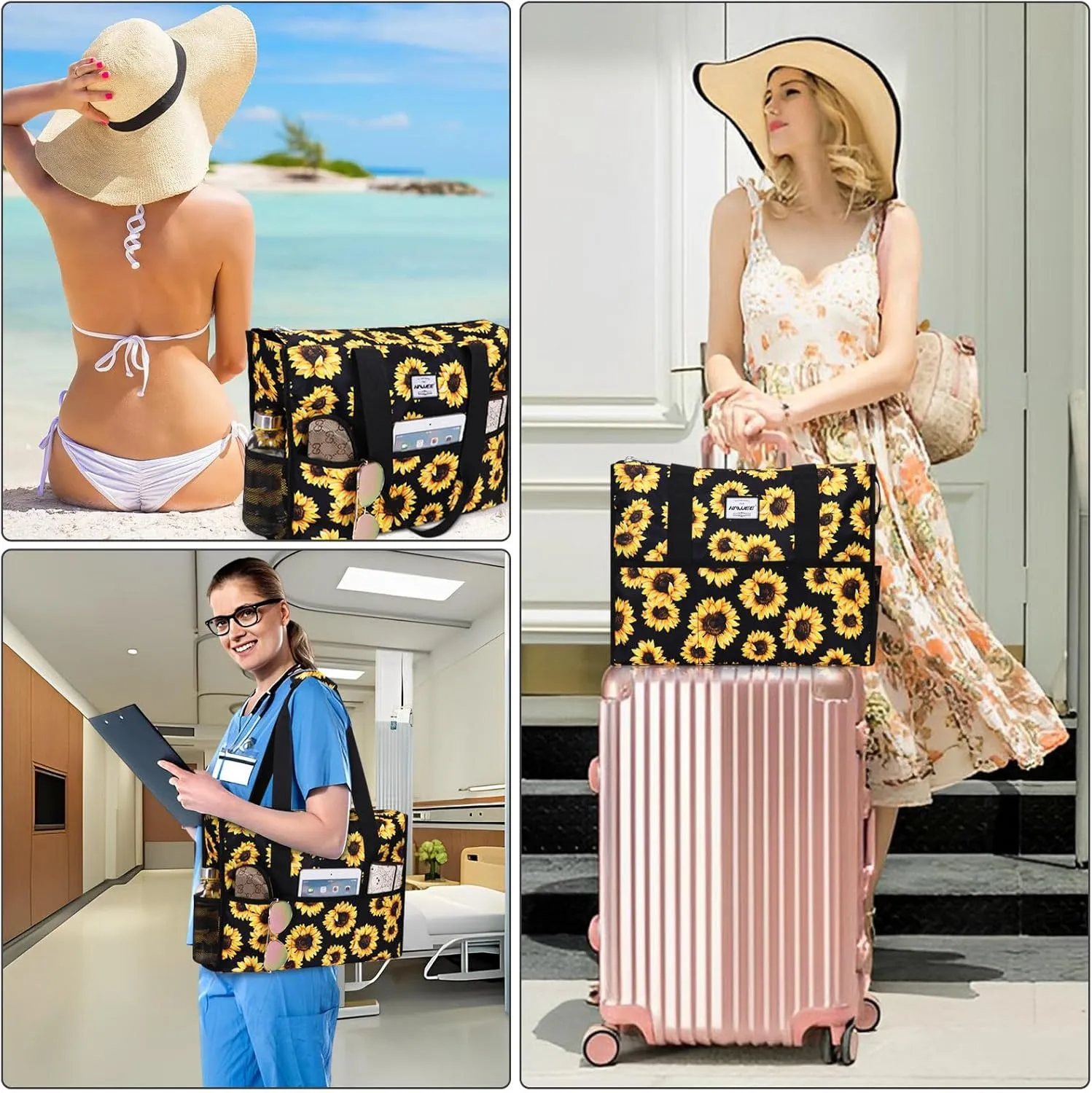 Utility Tote Bag with Laptop Compartment Luggage Sleeve Zippered Multi-pocket Commute Shoulder Purse for Nursing/Work