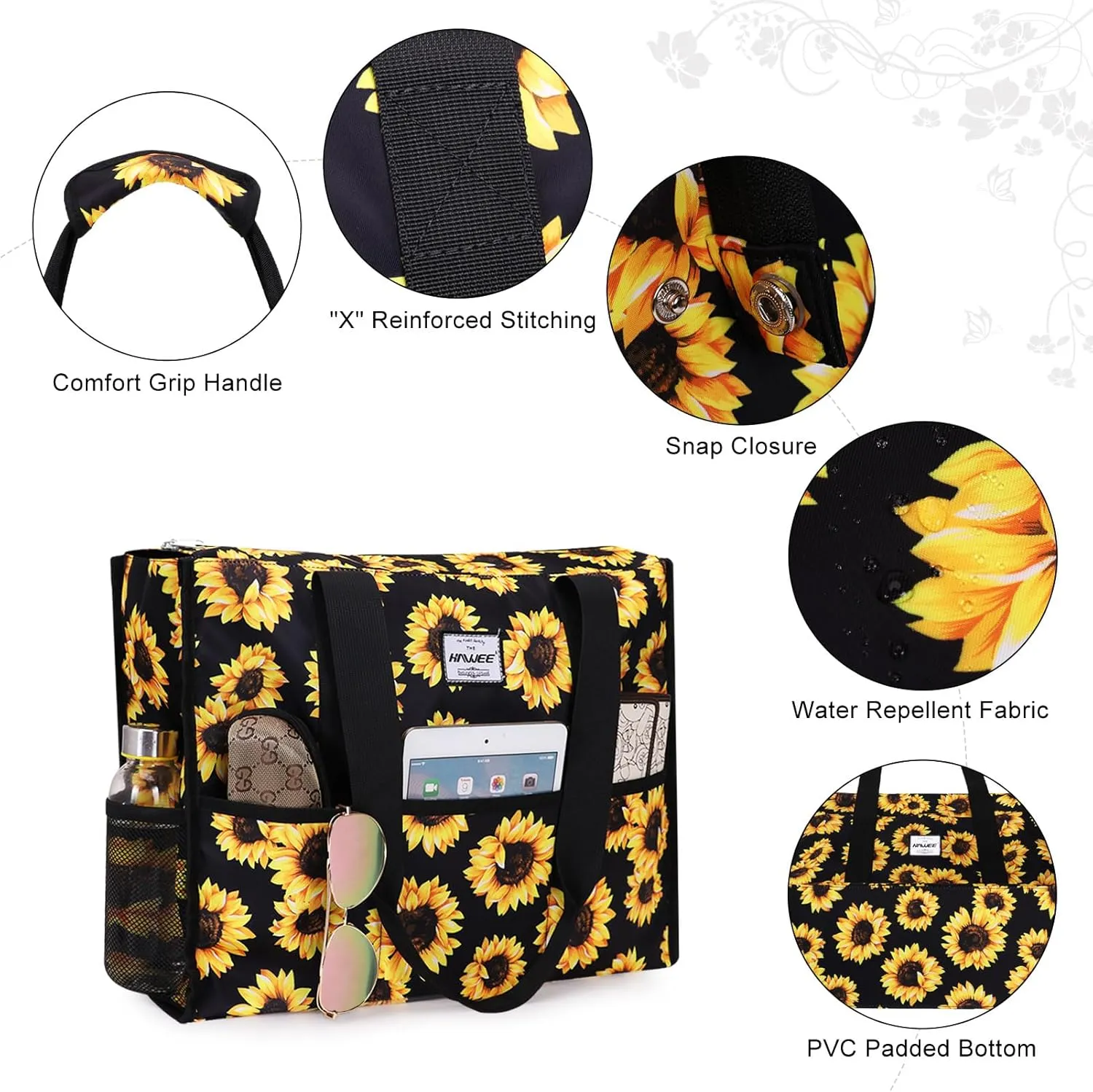 Utility Tote Bag with Laptop Compartment Luggage Sleeve Zippered Multi-pocket Commute Shoulder Purse for Nursing/Work