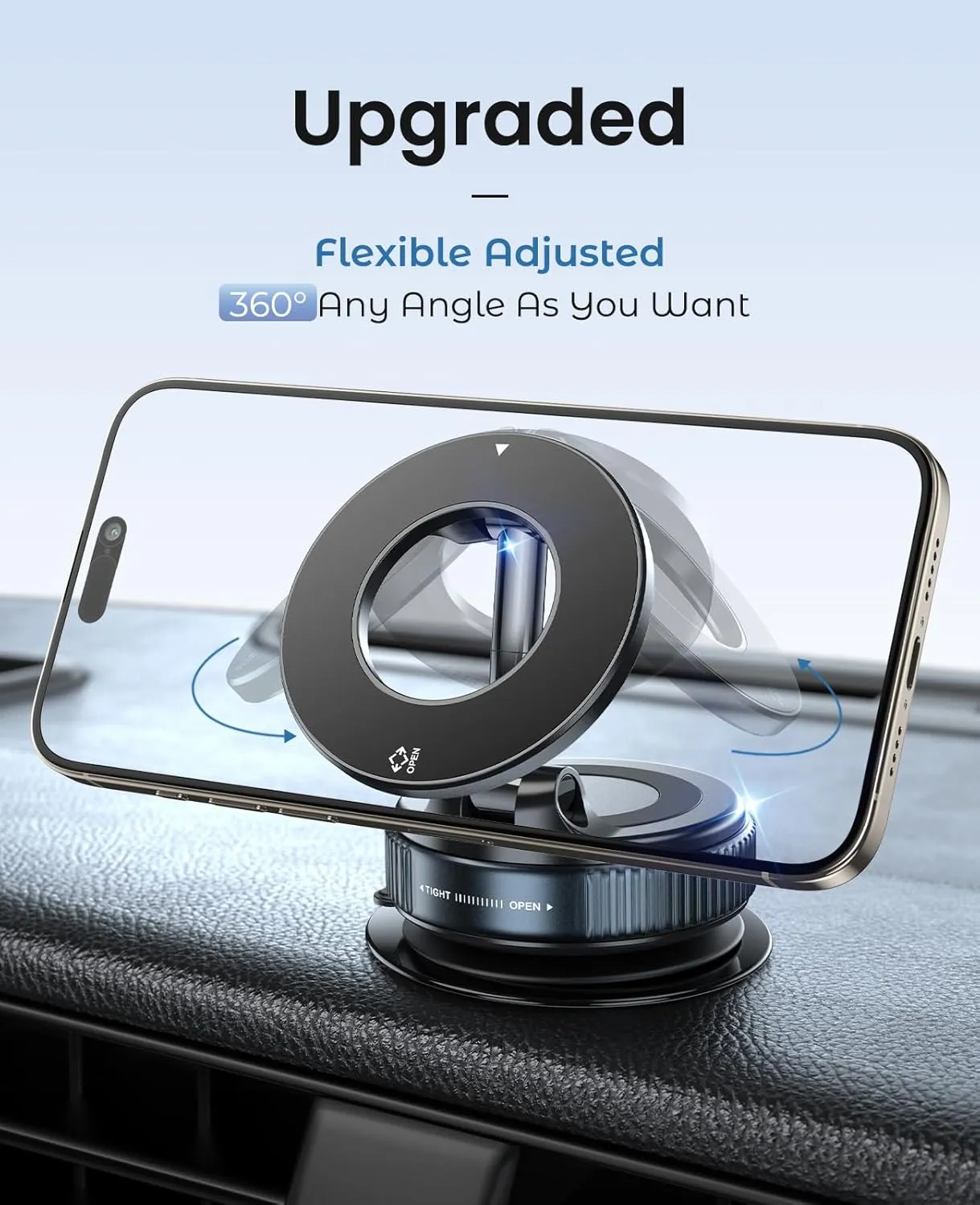 Vacuum Magnetic Suction Cup Phone Mount for Magsafe, 360° Adjustable Magnetic Phone Holder, Pocket Size Foldable Portable Cell Phone Holders for Your Car for All Smartphones & All Car Models