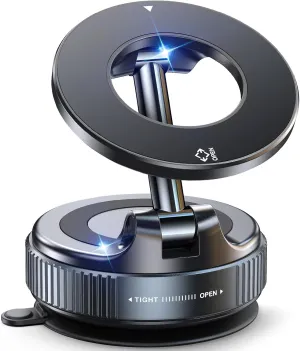 Vacuum Magnetic Suction Cup Phone Mount for Magsafe, 360° Adjustable Magnetic Phone Holder, Pocket Size Foldable Portable Cell Phone Holders for Your Car for All Smartphones & All Car Models