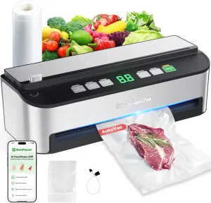 Vacuum Sealer Machine, Beelicious 85KPA Fully Automatic 8-IN-1 Food Sealer with Bags Storage, Build-in Cutter, Moist Mode, Air Suction Hose