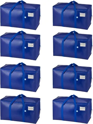 VENO 8 Pack Moving Bags, Upgraded Heavy Duty, Moving Boxes Alternative, Packing Storage Supplies for Dorm Room Essentials with Zipper for Clothes, Large Totes for Packaging (Blue, 8 Pack)