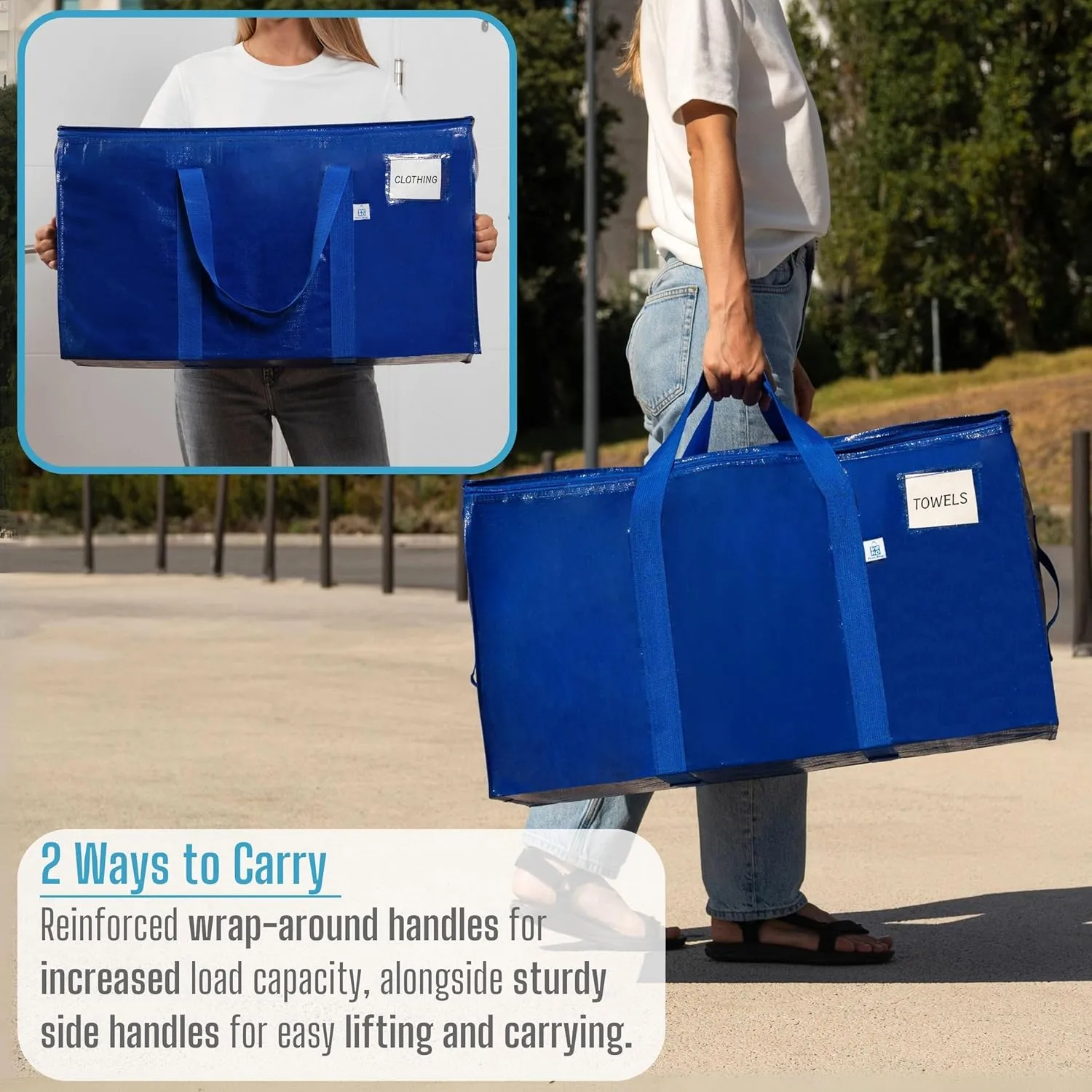 VENO 8 Pack Moving Bags, Upgraded Heavy Duty, Moving Boxes Alternative, Packing Storage Supplies for Dorm Room Essentials with Zipper for Clothes, Large Totes for Packaging (Blue, 8 Pack)