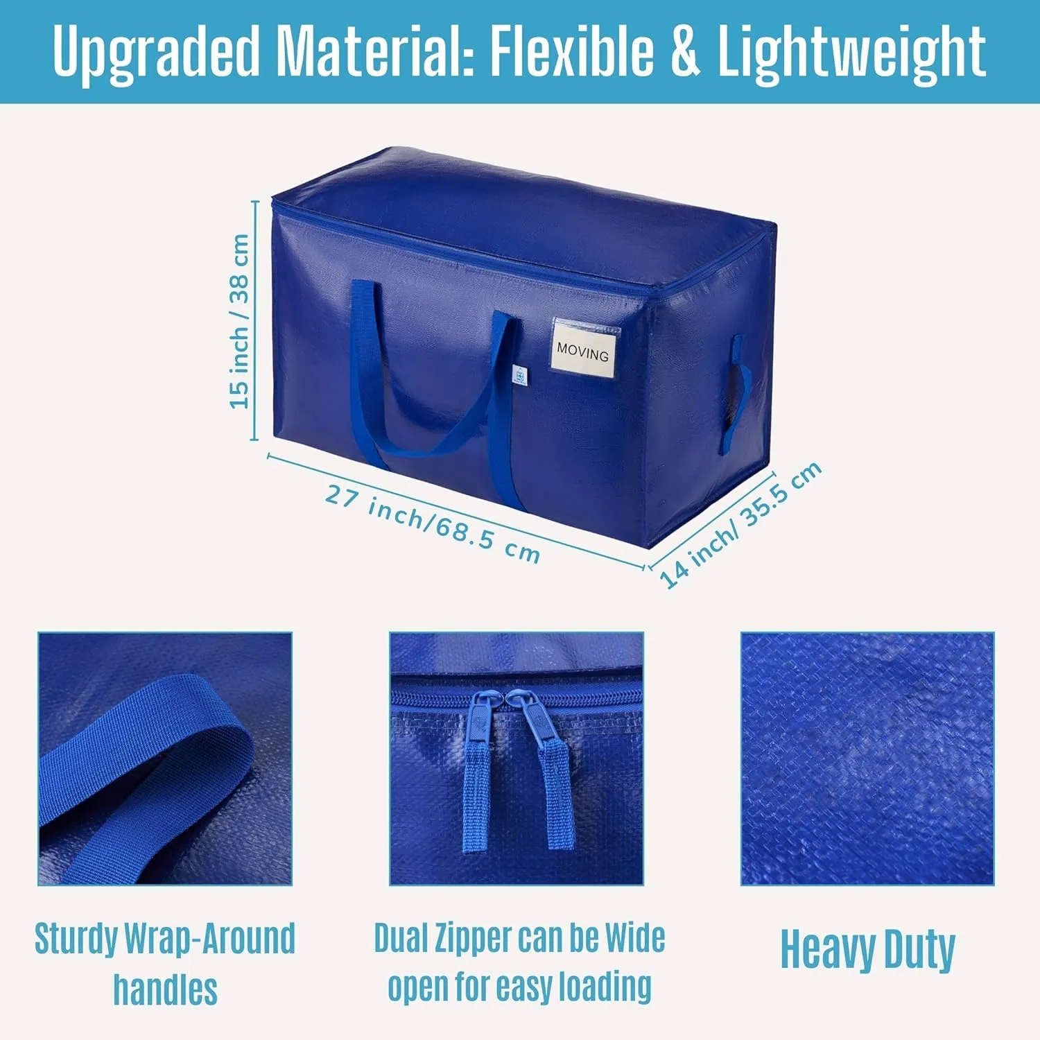 VENO 8 Pack Moving Bags, Upgraded Heavy Duty, Moving Boxes Alternative, Packing Storage Supplies for Dorm Room Essentials with Zipper for Clothes, Large Totes for Packaging (Blue, 8 Pack)