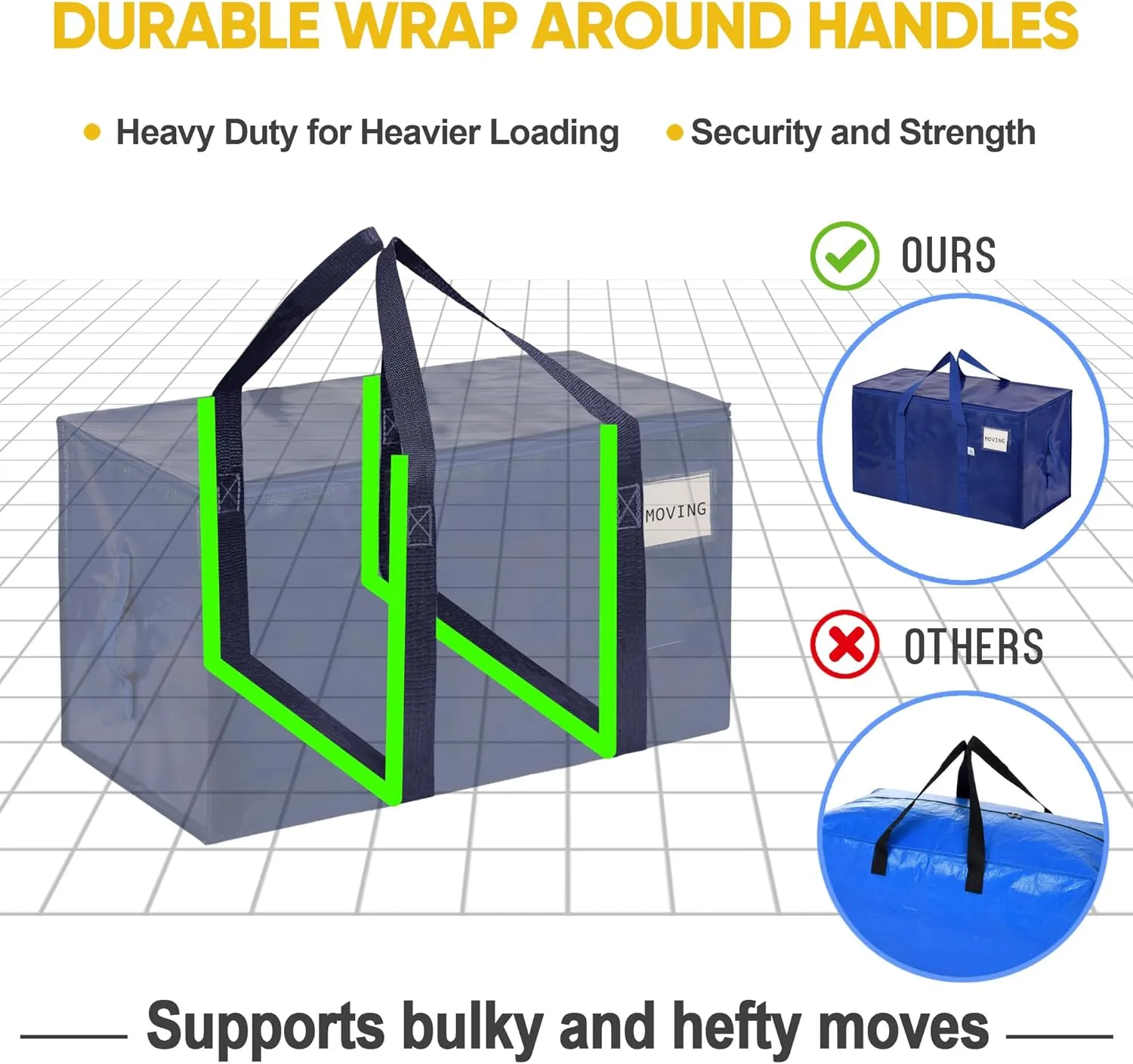 VENO 8 Pack Moving Bags, Upgraded Heavy Duty, Moving Boxes Alternative, Packing Storage Supplies for Dorm Room Essentials with Zipper for Clothes, Large Totes for Packaging (Blue, 8 Pack)