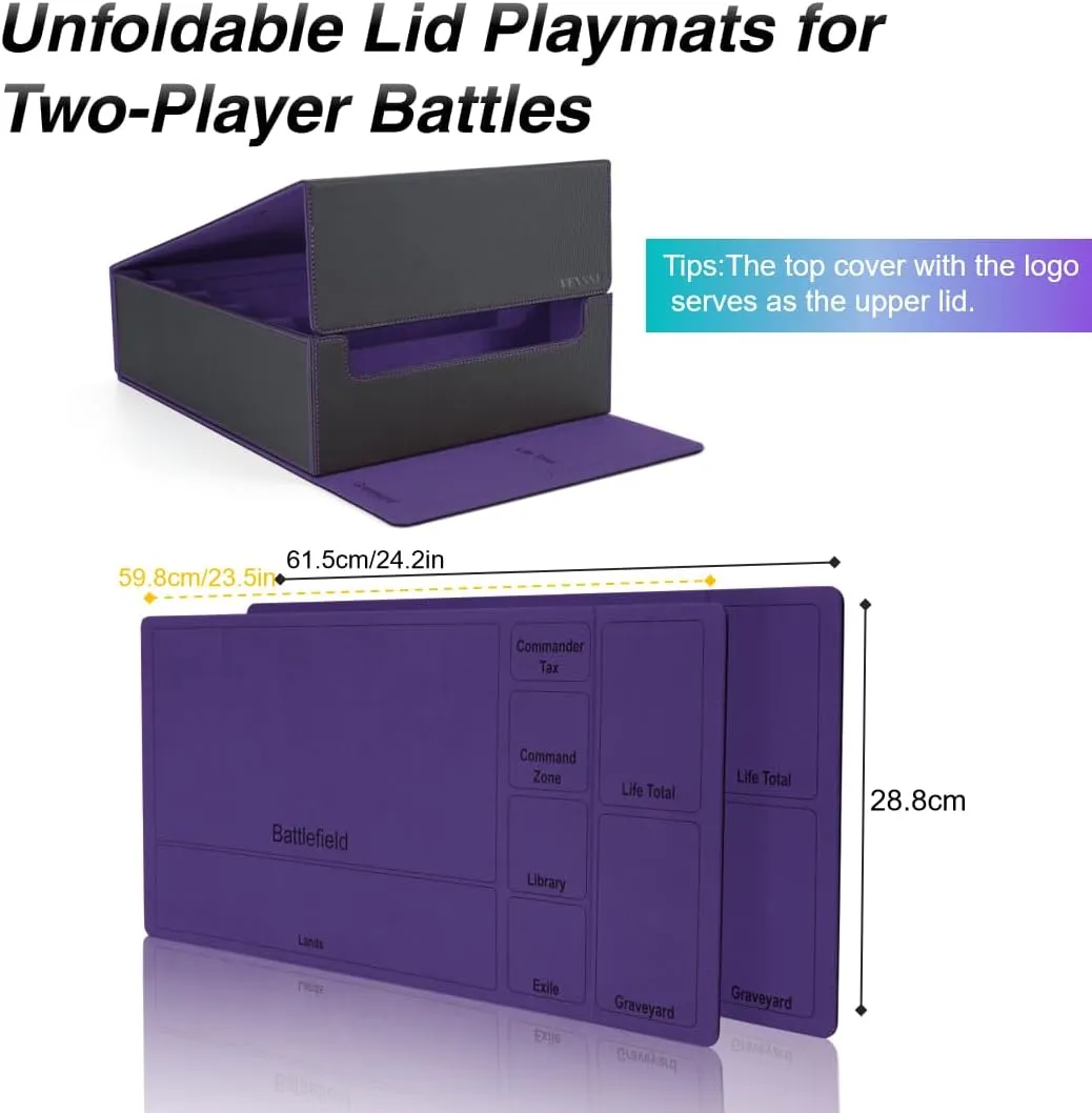 Venssu 5 Row Trading Card Storage Box With Dual-Function Playmat Lids, 3800  Mtg Deck Box With 24 Colorful Divider Tabs, Compatible with Magic Cards (Black and Purple)