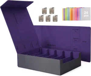 Venssu 5 Row Trading Card Storage Box With Dual-Function Playmat Lids, 3800  Mtg Deck Box With 24 Colorful Divider Tabs, Compatible with Magic Cards (Black and Purple)