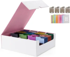 Venssu Card Storage Box For Trading Cards With Dedicated Card Supporters,3000  Mtg Deck Box With 24 Colorful Divider Tabs,Trading Card Storage Fits For Magic Game Cards (4 row White and Pink)