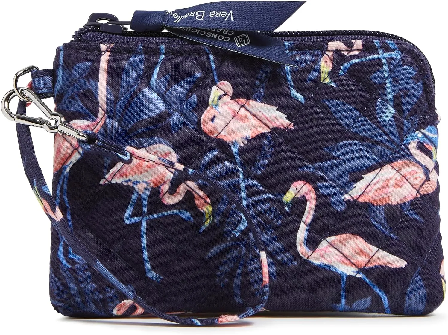 Vera Bradley Cotton Clip & Zip Mini Pouch Wallet, Flamingo Party