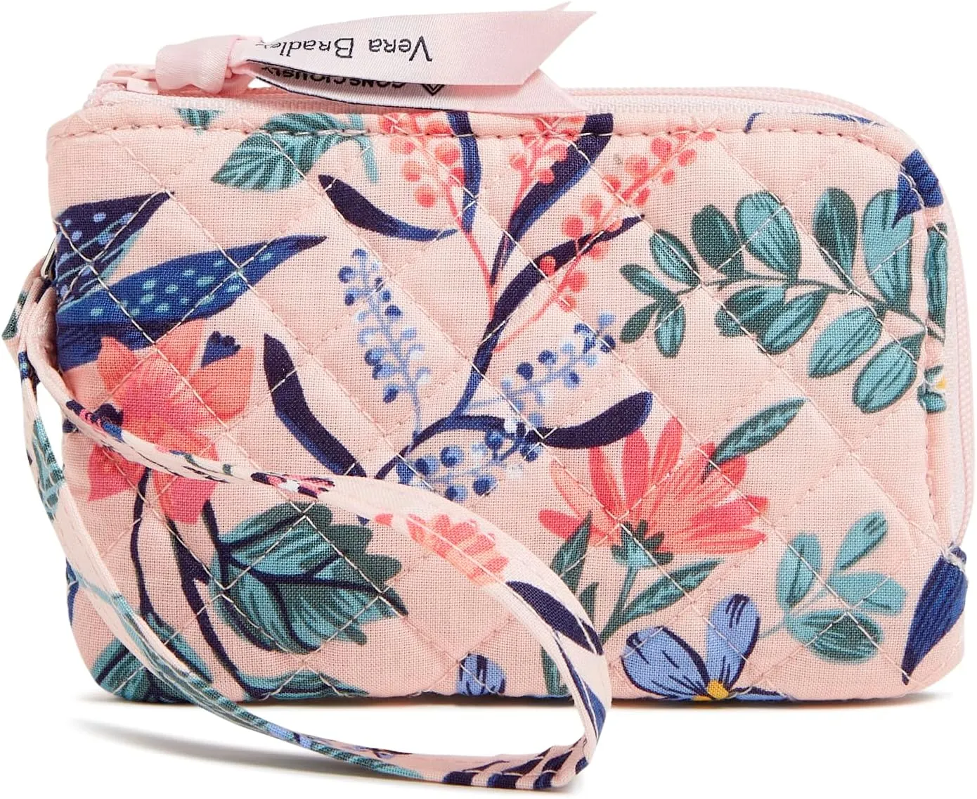 Vera Bradley Cotton Double Zip ID Case Wallet with RFID Protection, Paradise Coral