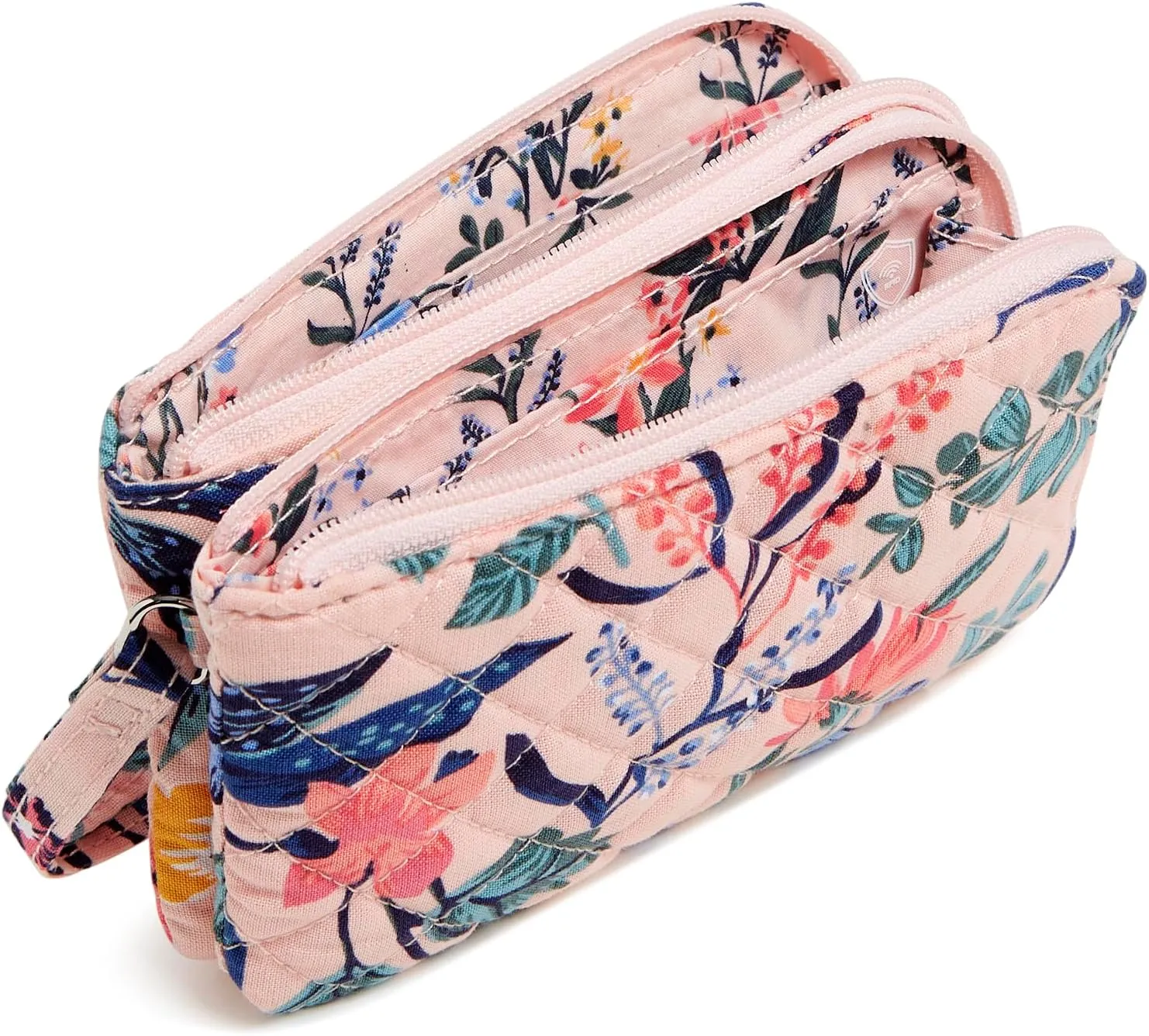 Vera Bradley Cotton Double Zip ID Case Wallet with RFID Protection, Paradise Coral