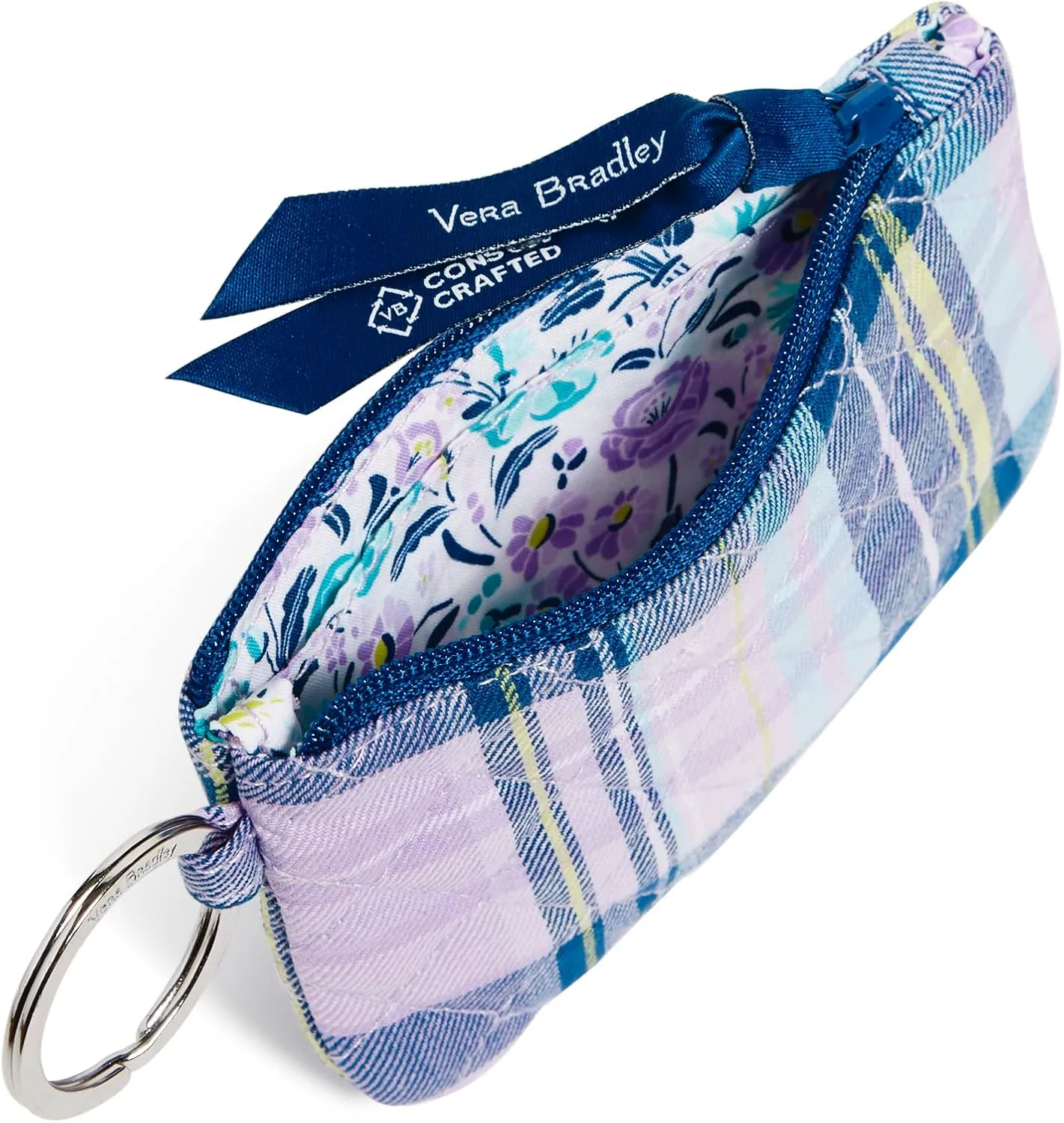 Vera Bradley Women's Cotton Zip ID Case Wallet, Amethyst Plaid - Recycled Cotton, One Size