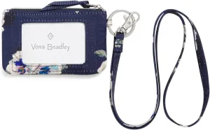 Vera Bradley Women's Performance Twill Zip Id Case and Lanyard Combo, Blooms and Branches Navy, One Size