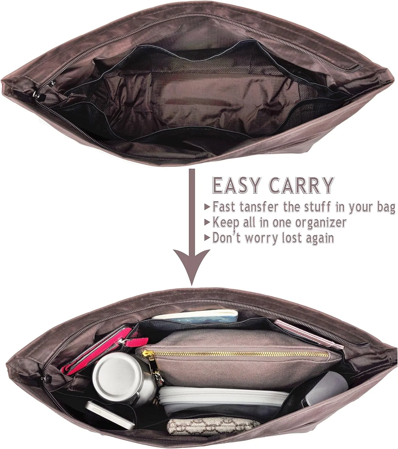 Vercord Handbag Purse Bag Insert Organizers Extra Thick Large Travel Handbag Organizer Coffee