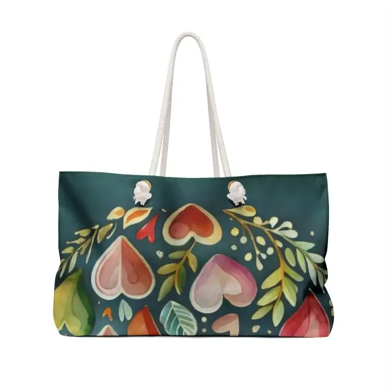 Vibrant Weekender Bag with Colorful Hearts Charm