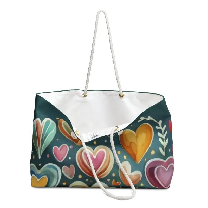 Vibrant Weekender Bag with Colorful Hearts Charm