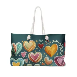 Vibrant Weekender Bag with Colorful Hearts Charm