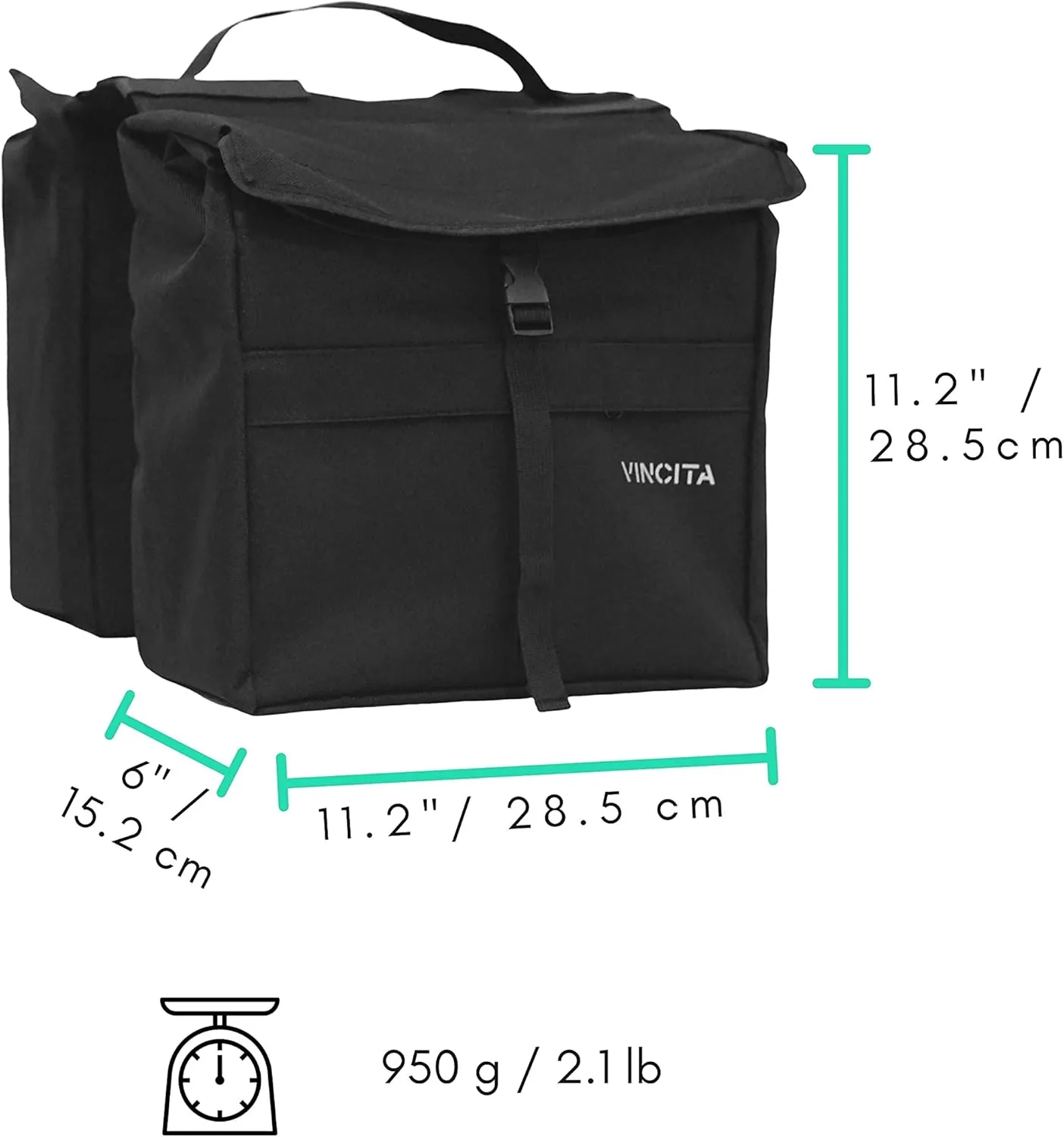 Vincita New Top Load Double Pannier Water Resistant Cycling Side Bags - with Rain Cover, Large, Carrying Handle, Reflective Spots - Bike Rack Carrier Saddle Bag - Bicycle Accessories (Black Dot)