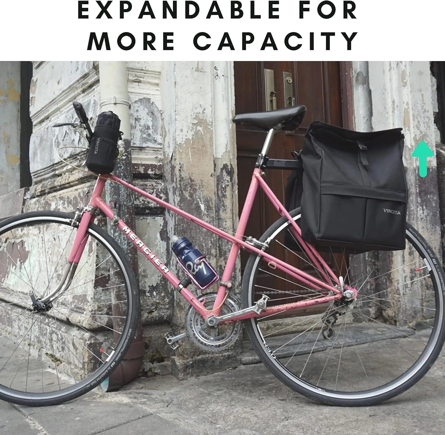 Vincita New Top Load Double Pannier Water Resistant Cycling Side Bags - with Rain Cover, Large, Carrying Handle, Reflective Spots - Bike Rack Carrier Saddle Bag - Bicycle Accessories (Black Dot)