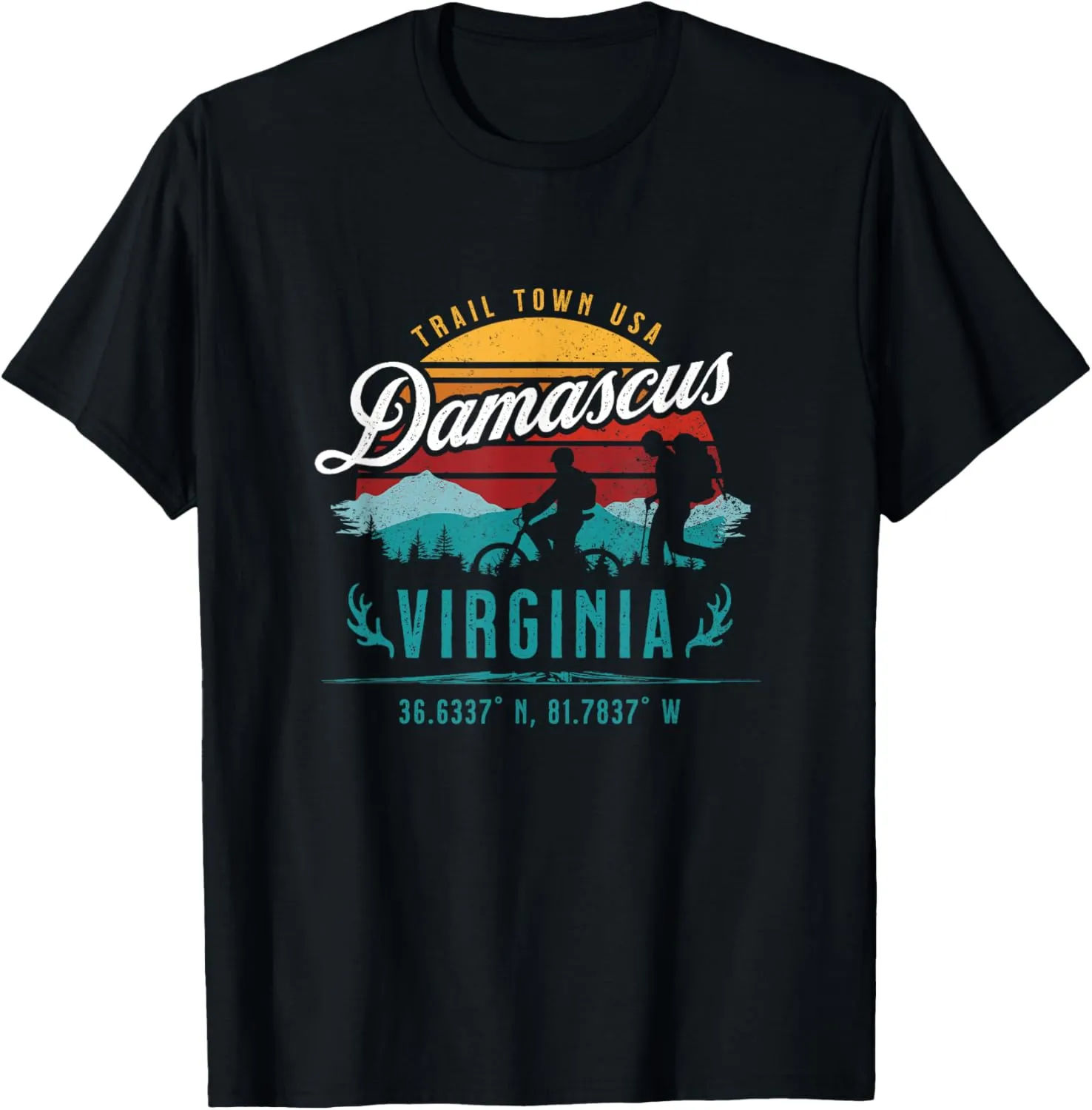 Vintage Damascus Virginia VA USA Retro Sunset Biking Hiking T-Shirt