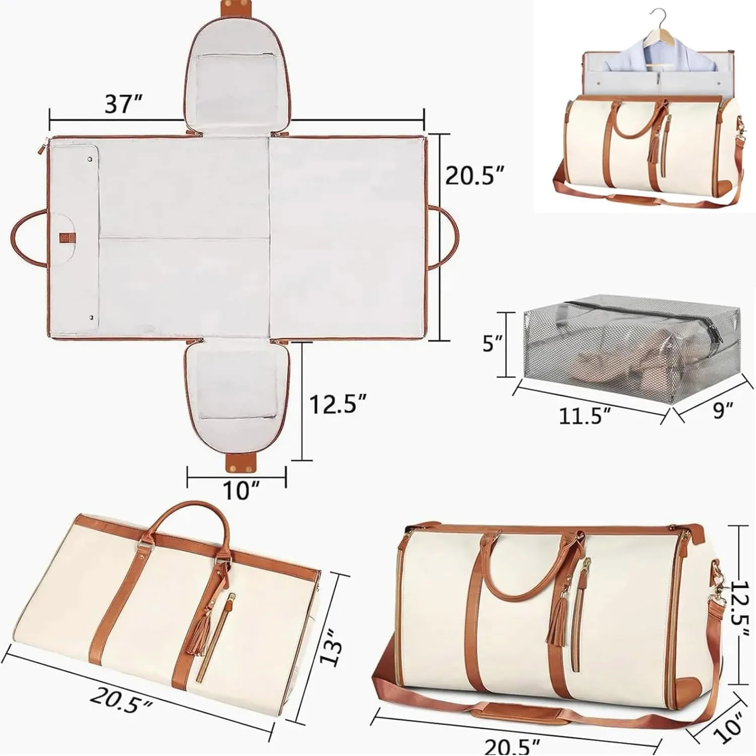 Viralhuntz Travel Bag, Viralhuntz Foldable Travel Bag, Large Capacity Leather Waterproof Duffel Bag (Beige)