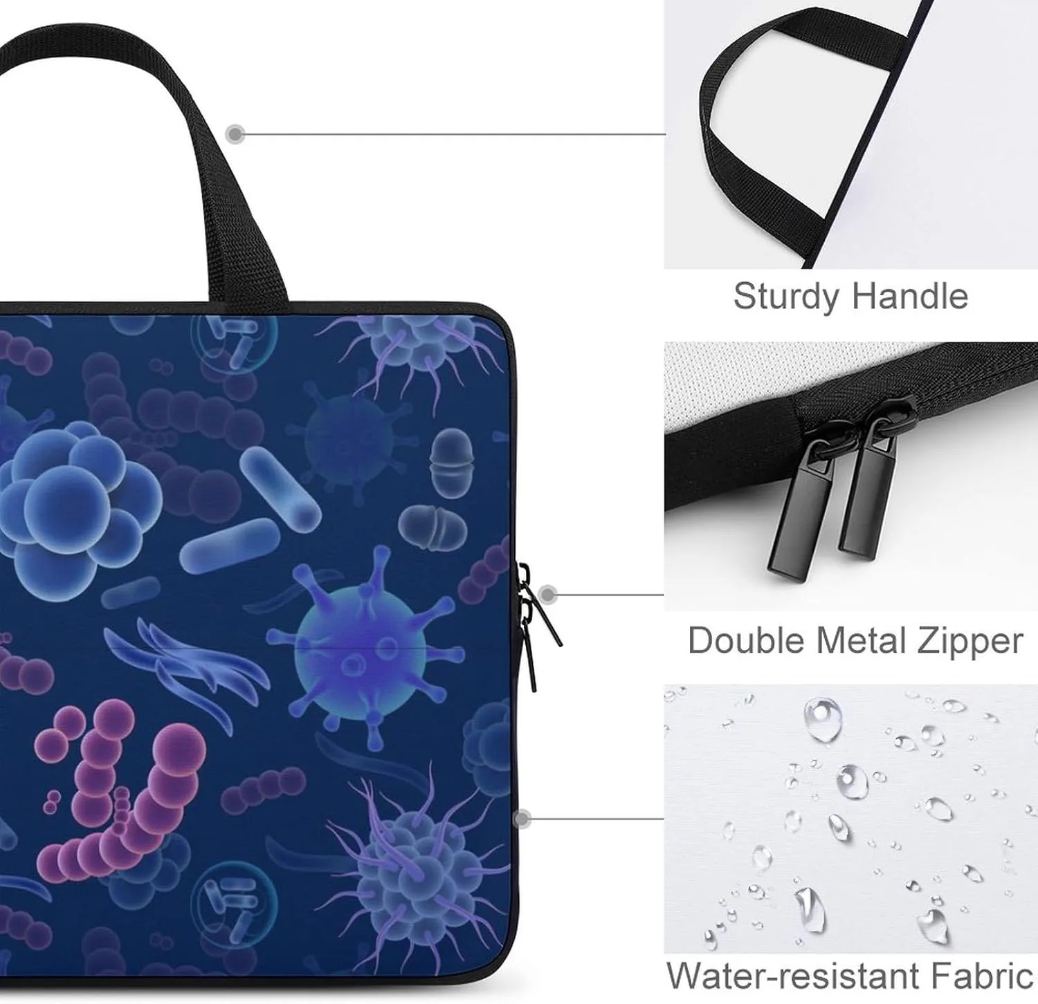Viruses and Microbes Laptop Sleeve Bag Computer Protective Carrying Case Cover with Handle for Travel Work 13inch