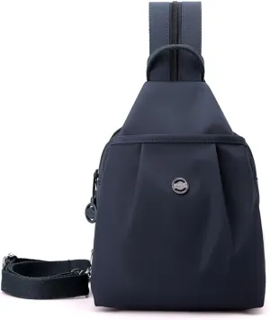 Vovtva Backpack Chest Bag Double Zipper Large Capacity –Adjustable Sling Crossbody Travel Bag for Women (Dark Blue)