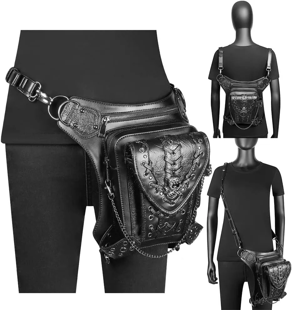 Waist Bag Fanny Pack Motorcycle Drop Leg Bag Thigh Hip Pouch Messenger Leather Crossbody Shoulder Purse Wallet Pocket