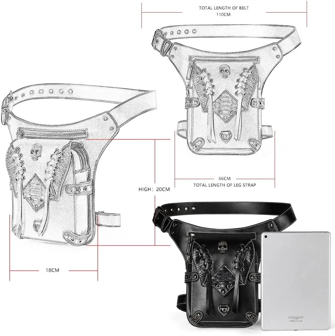 Waist Bag Fanny Pack Motorcycle Drop Leg Bag Thigh Hip Pouch Messenger Leather Crossbody Shoulder Purse Wallet Pocket